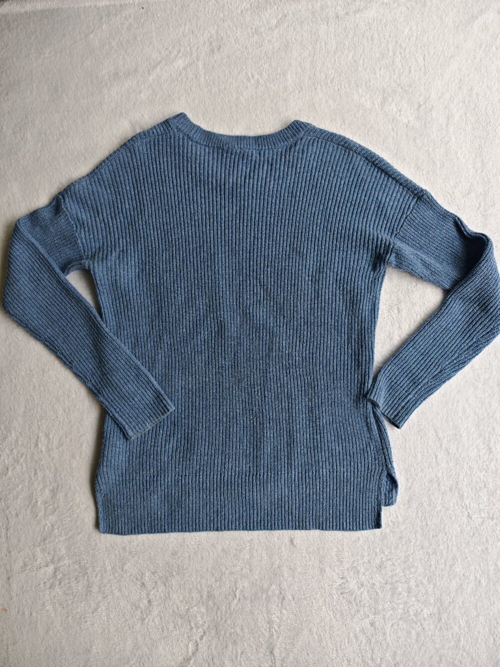 Madewell Blue Ribbed Knit Sweater XS Crewneck Pocket Soft Cozy Aesthetic Minimal - Picture 7 of 9